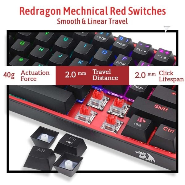 Redragon K617 Fizz 60% Wired RGB Gaming Keyboard, 61 Keys Compact Mechanical Keyboard, (Linear RED Switch), Pro Driver/Software Supported || Black - Image 4