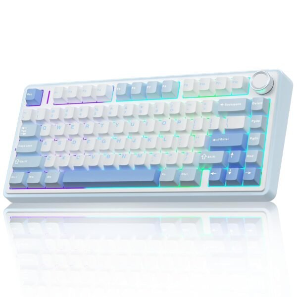 AULA F75 75% Wireless Mechanical Keyboard | Hot Swappable | Pre-lubed Linear Switches | RGB Backlit | 2.4GHz/Type-C/Bluetooth Gaming Keyboard (Sea Blue, Graywood Switch)