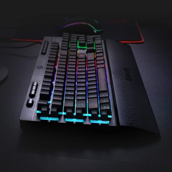 Redragon Shiva K512 RGB Backlit Membrane Wired Gaming Keyboard with Multimedia Keys, 6 Extra On-Board Macro Keys, Dedicated Media Control, Detachable Wrist Rest- Black - Image 7