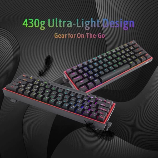 Redragon K617 Fizz 60% Wired RGB Gaming Keyboard, 61 Keys Compact Mechanical Keyboard, (Linear RED Switch), Pro Driver/Software Supported || Black - Image 3