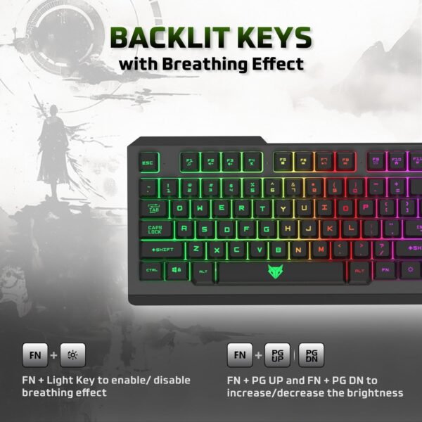 EvoFox Warhammer Full Size Gaming Keyboard with Breathing Effect LED Backlit | Metal Top | Floating Keycaps | 19 Anti Ghosting Keys | Windows Lock Key | Braided Cable | (Black) - Image 5