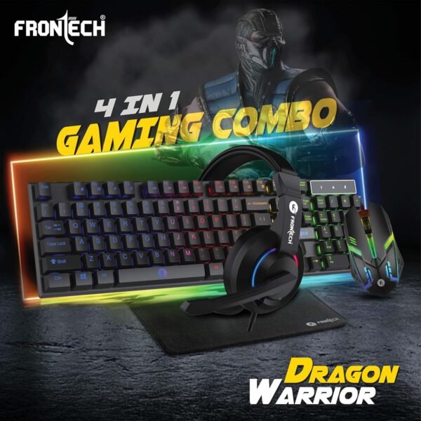 FRONTECH Dragon Warrior Gaming 4 in 1 Gaming Combo Set of Gaming Keyboard with RGB LED Backlit, Mouse with 1000 DPI, Mousepad and Premium Gaming Headphone with 40mm Driver Unit, (KB-0038, Black) - Image 2