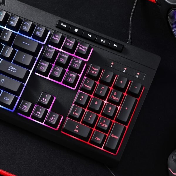 Redragon Shiva K512 RGB Backlit Membrane Wired Gaming Keyboard with Multimedia Keys, 6 Extra On-Board Macro Keys, Dedicated Media Control, Detachable Wrist Rest- Black - Image 8